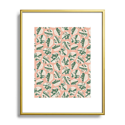 Little Arrow Design Co variegated monstera on pink Metal Framed Art Print