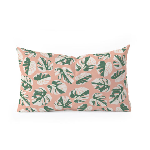 Little Arrow Design Co variegated monstera on pink Oblong Throw Pillow