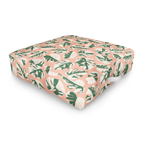 Little Arrow Design Co variegated monstera on pink Outdoor Floor Cushion