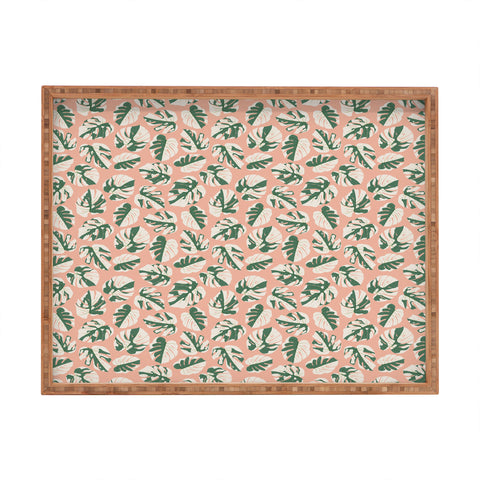 Little Arrow Design Co variegated monstera on pink Rectangular Tray