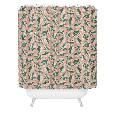 Little Arrow Design Co variegated monstera on pink Shower Curtain
