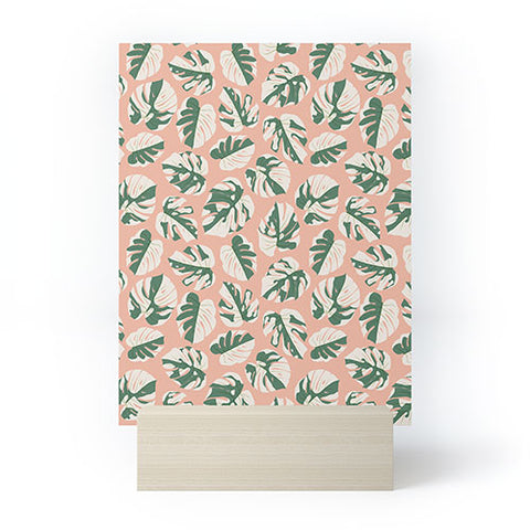 Little Arrow Design Co variegated monstera on pink Mini Art Print