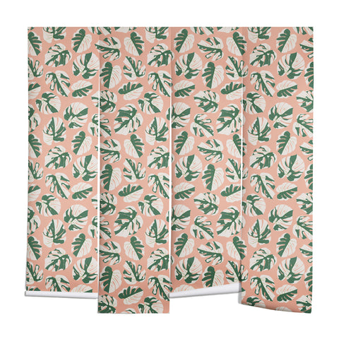 Little Arrow Design Co variegated monstera on pink Wall Mural