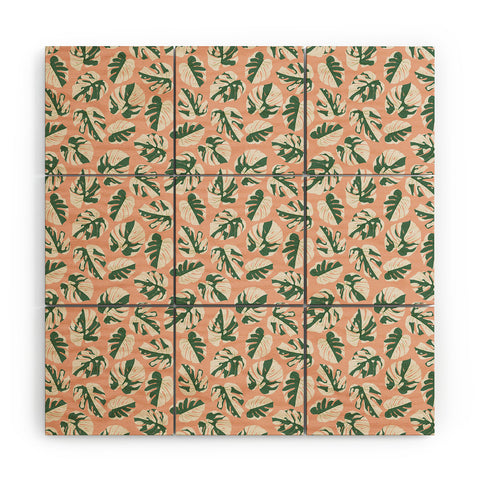Little Arrow Design Co variegated monstera on pink Wood Wall Mural