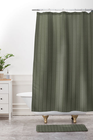 Little Arrow Design Co vert triple dash olive Shower Curtain And Mat
