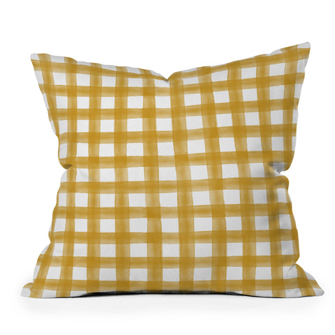 Little Arrow Design Co watercolor plaid gold Outdoor Throw Pillow