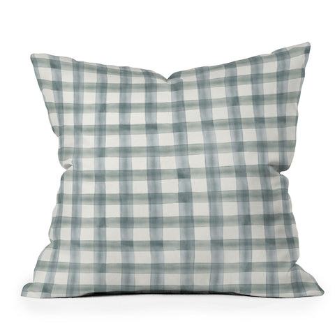 Little Arrow Design Co watercolor plaid muted blue Outdoor Throw Pillow