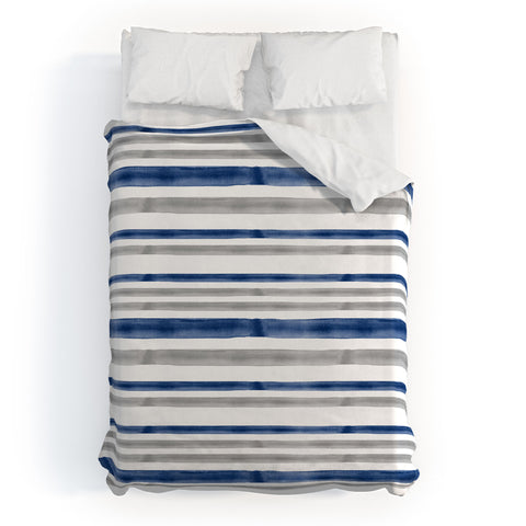 Little Arrow Design Co Watercolor Stripes Grey Blue Duvet Cover