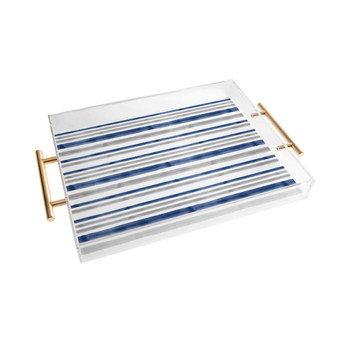 Little Arrow Design Co Watercolor Stripes Grey Blue Acrylic Tray