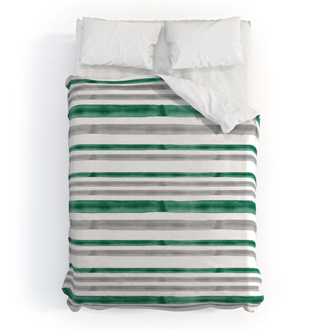 Little Arrow Design Co Watercolor Stripes Grey Green Duvet Cover