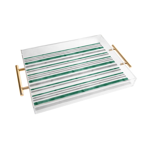 Little Arrow Design Co Watercolor Stripes Grey Green Acrylic Tray