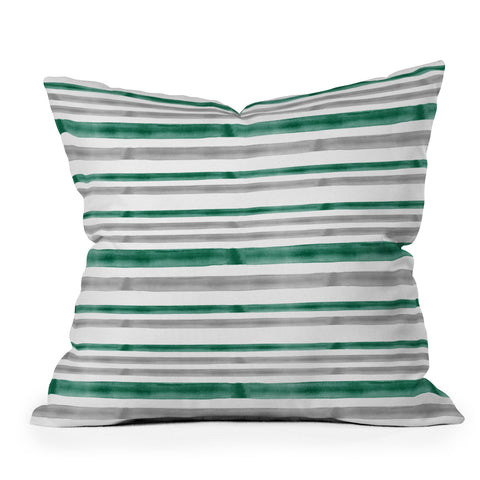 Little Arrow Design Co Watercolor Stripes Grey Green Outdoor Throw Pillow
