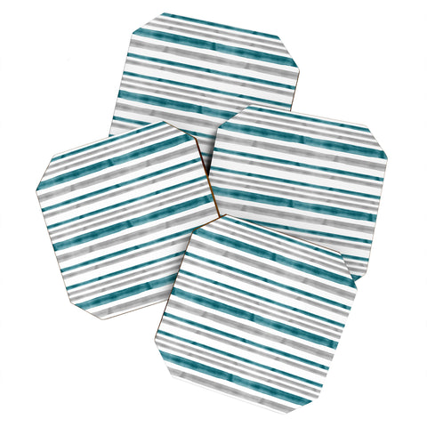 Little Arrow Design Co Watercolor Stripes Grey Teal Coaster Set