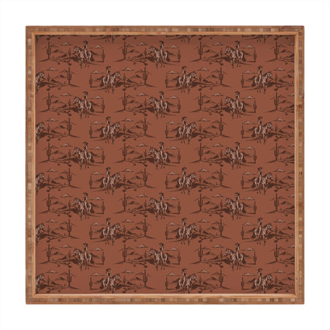 Little Arrow Design Co western cowgirl toile in rust Square Tray