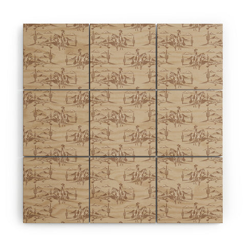Little Arrow Design Co western cowgirl toile in tan Wood Wall Mural