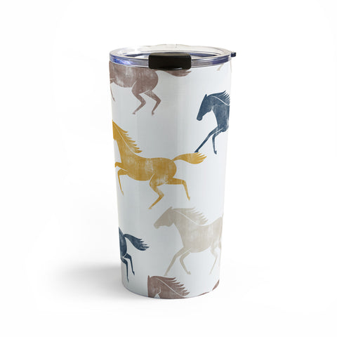 Little Arrow Design Co wild horses blue Travel Mug