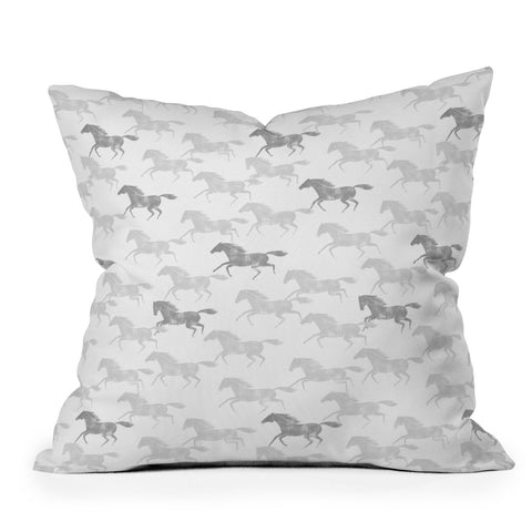 Little Arrow Design Co wild horses gray Outdoor Throw Pillow