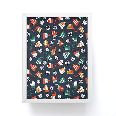 Little Arrow Design Co winter hats and mittens navy Framed Mini Art Print
