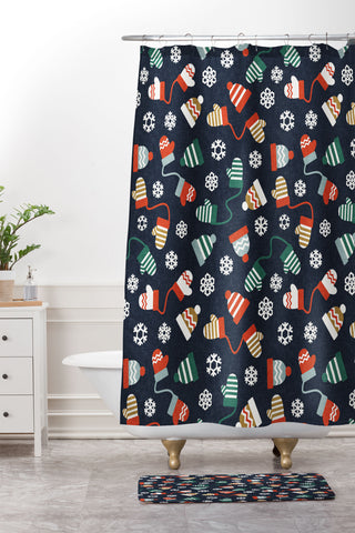 Little Arrow Design Co winter hats and mittens navy Shower Curtain And Mat