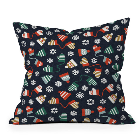 Little Arrow Design Co winter hats and mittens navy Outdoor Throw Pillow