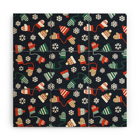 Little Arrow Design Co winter hats and mittens navy Wood Wall Mural