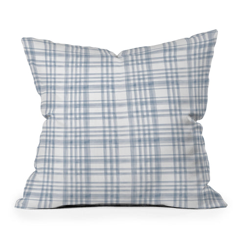 Little Arrow Design Co Winter Watercolor Plaid Blue Outdoor Throw Pillow