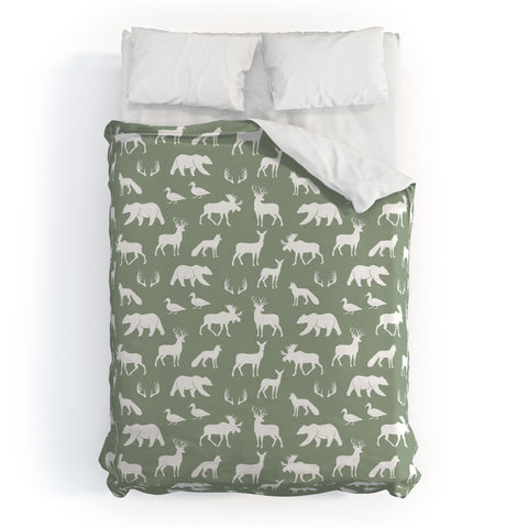 Little Arrow Design Co woodland on sage Duvet Cover
