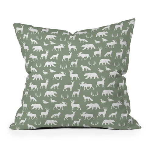Little Arrow Design Co woodland on sage Outdoor Throw Pillow