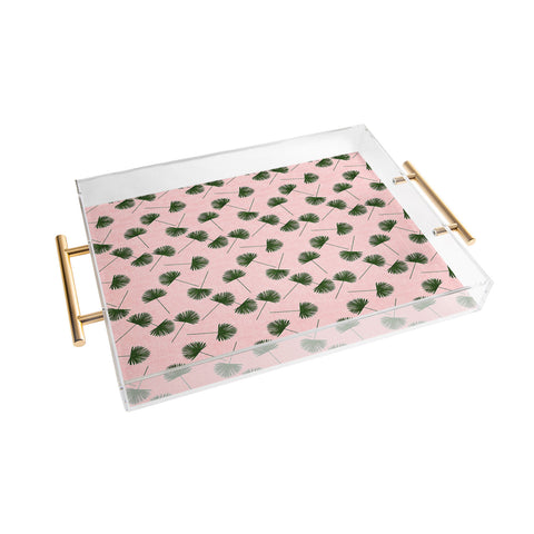 Little Arrow Design Co Woven Fan Palm Green on Pink Acrylic Tray