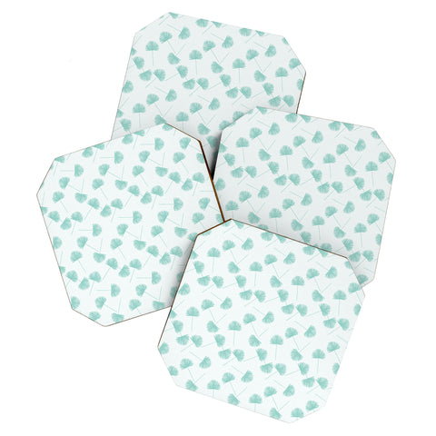 Little Arrow Design Co Woven Fan Palm in Teal Coaster Set