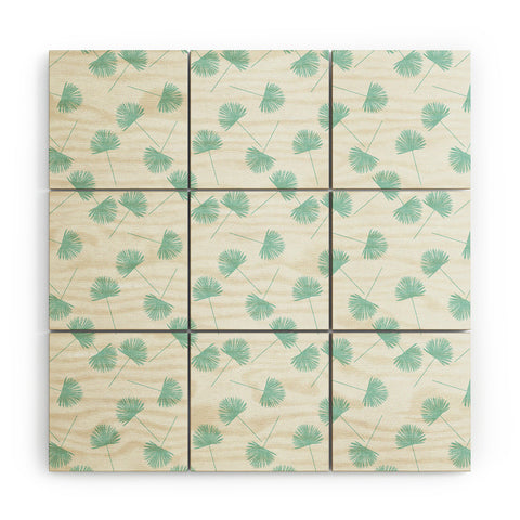 Little Arrow Design Co Woven Fan Palm in Teal Wood Wall Mural