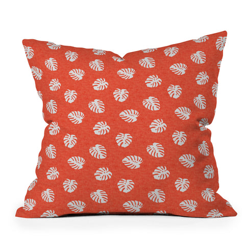 Little Arrow Design Co Woven Monstera on Orange Outdoor Throw Pillow