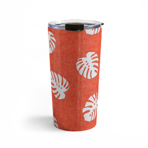 Little Arrow Design Co Woven Monstera on Orange Travel Mug