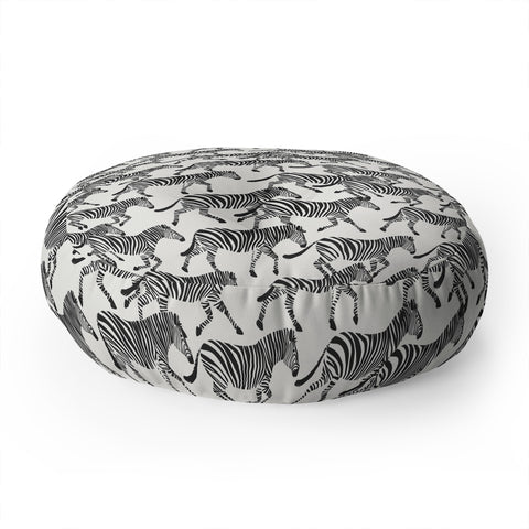 Little Arrow Design Co zebras black and white Floor Pillow Round