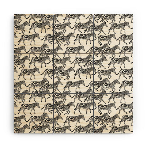 Little Arrow Design Co zebras black and white Wood Wall Mural