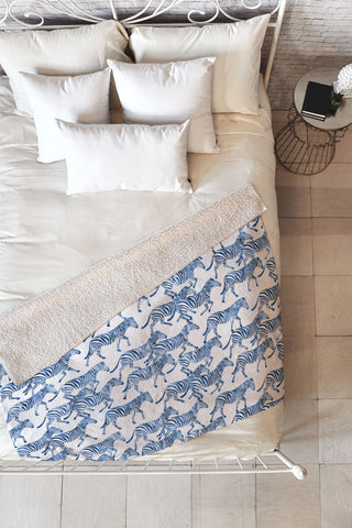 Little Arrow Design Co zebras in blue Fleece Throw Blanket