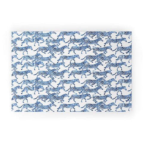 Little Arrow Design Co zebras in blue Welcome Mat