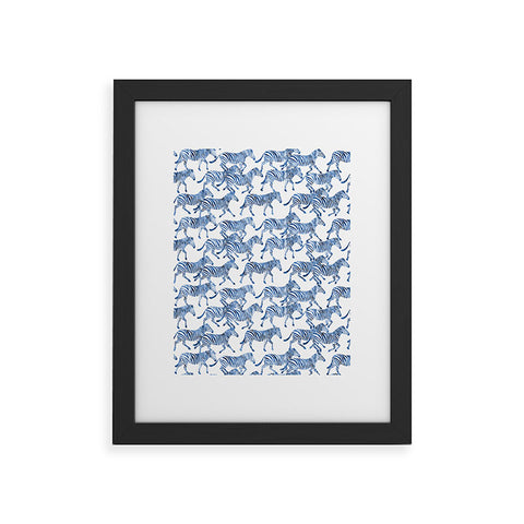 Little Arrow Design Co zebras in blue Framed Art Print