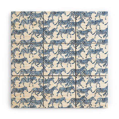 Little Arrow Design Co zebras in blue Wood Wall Mural