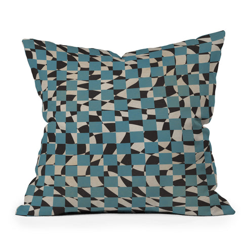 Little Dean Abstract checked blue and black Outdoor Throw Pillow