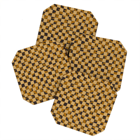 Little Dean Abstract checked in golden och Coaster Set