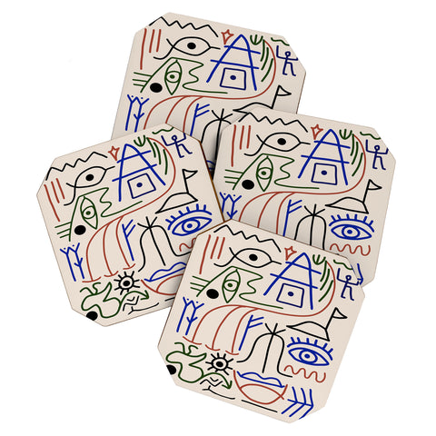 Little Dean Abstract line art 001 Coaster Set