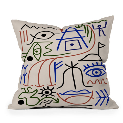 Little Dean Abstract line art 001 Outdoor Throw Pillow