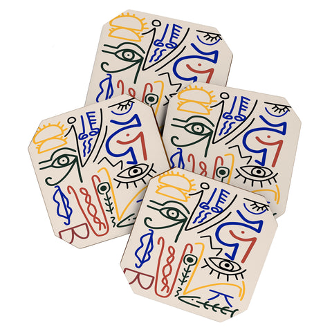 Little Dean Abstract line art symbol Coaster Set