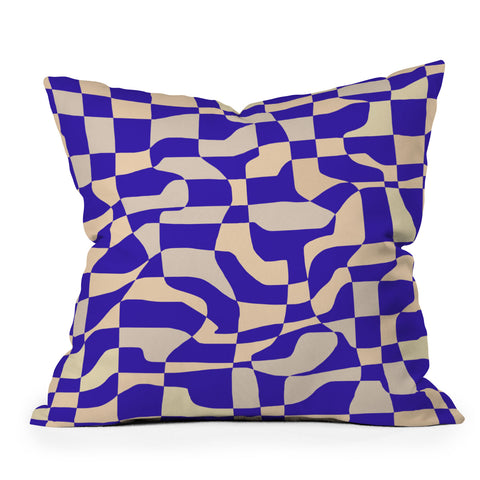 Little Dean Blue coral checkered mosaic Outdoor Throw Pillow