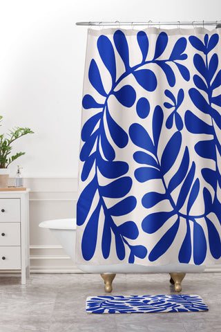 Little Dean Blue foliage Shower Curtain And Mat