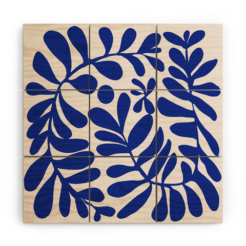 Little Dean Blue foliage Wood Wall Mural