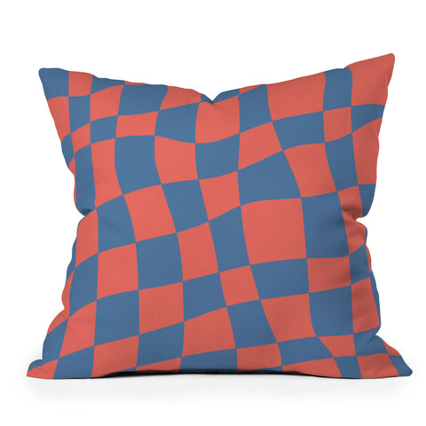 Little Dean Checkered pink and blue Outdoor Throw Pillow