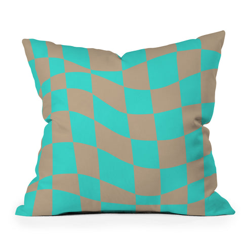 Little Dean Checkered turquoise and brown Outdoor Throw Pillow