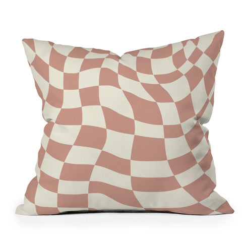 Little Dean Checkers coral summer beach Outdoor Throw Pillow